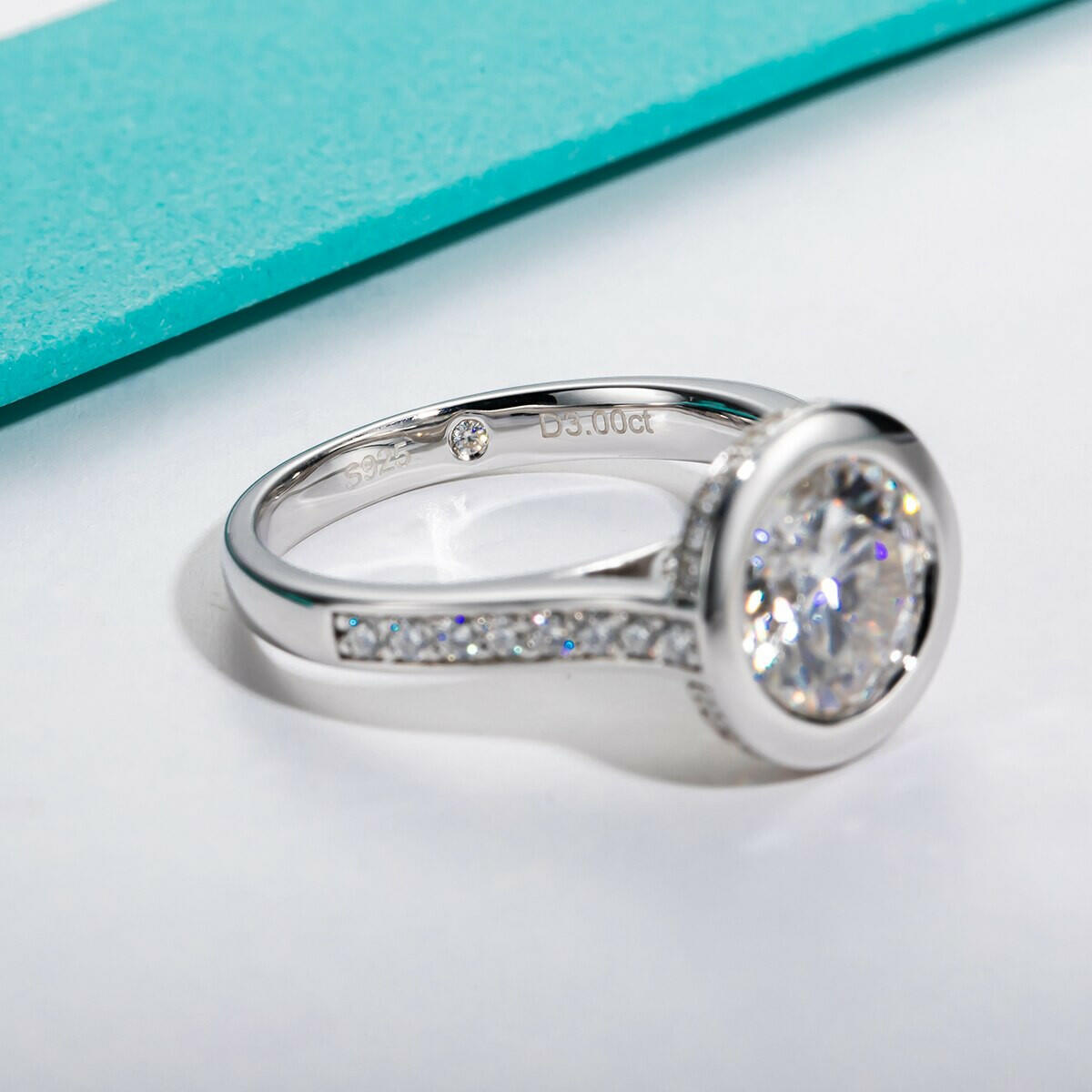 3.0 Ct Round Cut Diamond Bezel Engagement Ring-Evani Naomi Jewelry