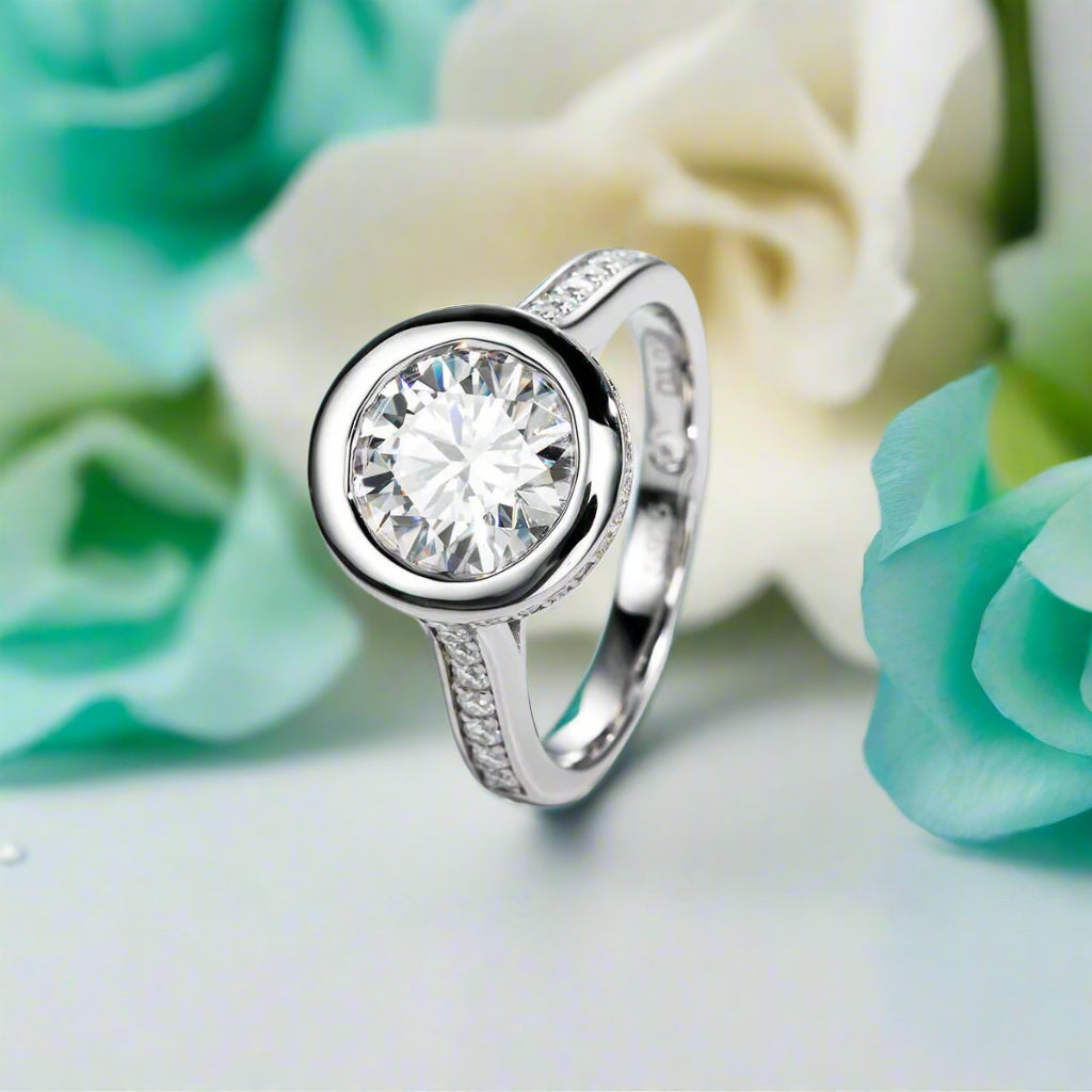3.0 Ct Round Cut Diamond Bezel Engagement Ring-Evani Jewelry