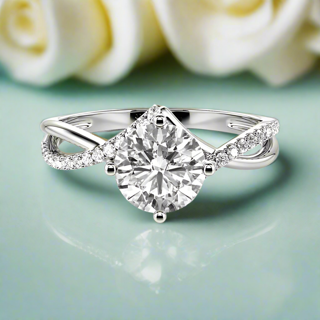 3.0 Ct Round Cut Diamond Twisted Bypass Pave Engagement Ring - Evani Naomi Jewelry