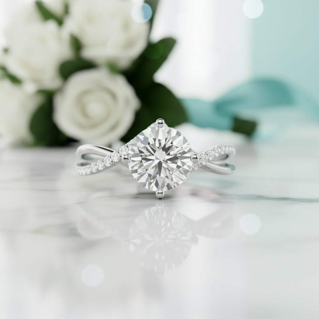 3.0 Ct Round Cut Diamond Twisted Bypass Pave Engagement Ring-Evani Jewelry