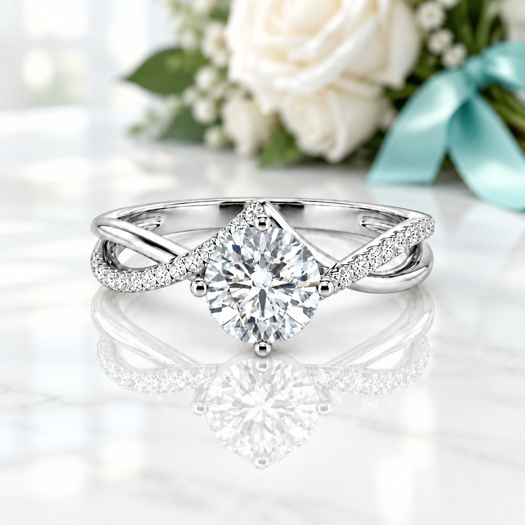 3.0 Ct Round Cut Diamond Option Twisted Bypass Pave Engagement Ring - Evani Naomi Jewelry