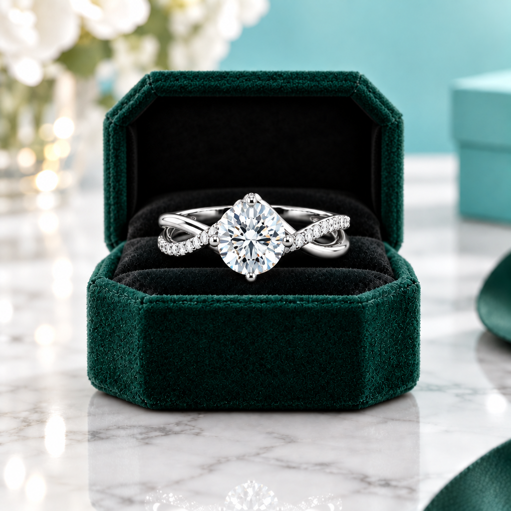 3.0 Ct Round Cut Diamond Option Twisted Bypass Pave Engagement Ring - Evani Naomi Jewelry