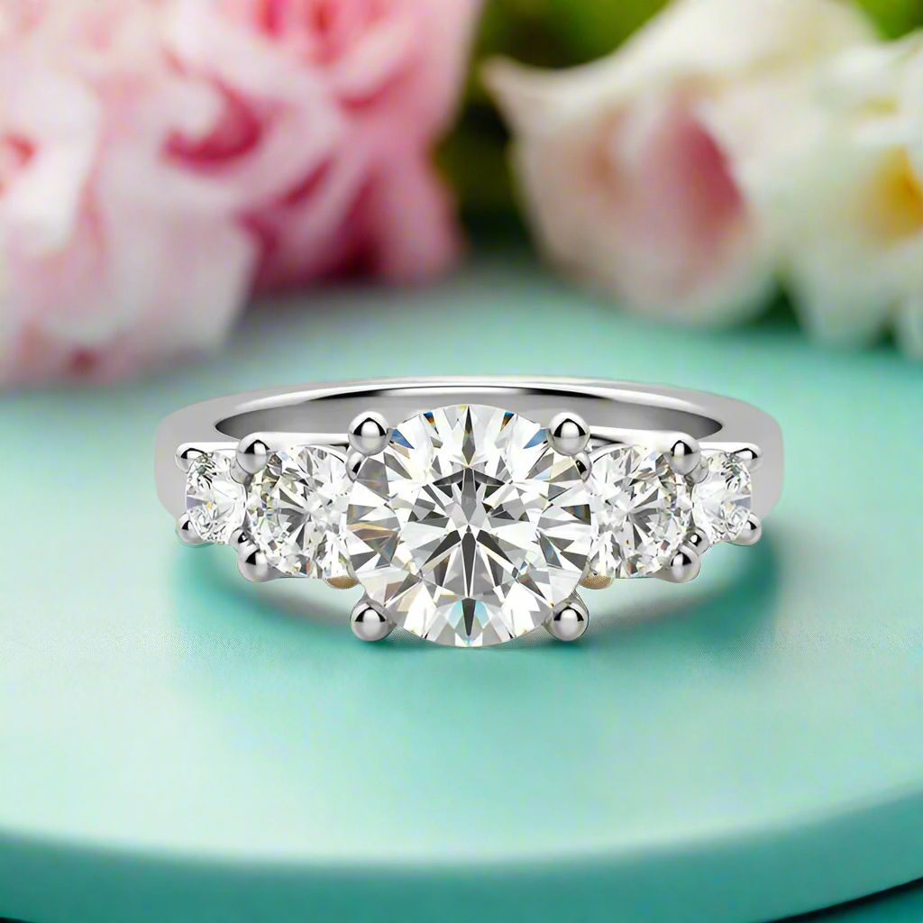 3.0 Ct Round Cut Five Diamonds Engagement Ring-Evani Naomi Jewelry