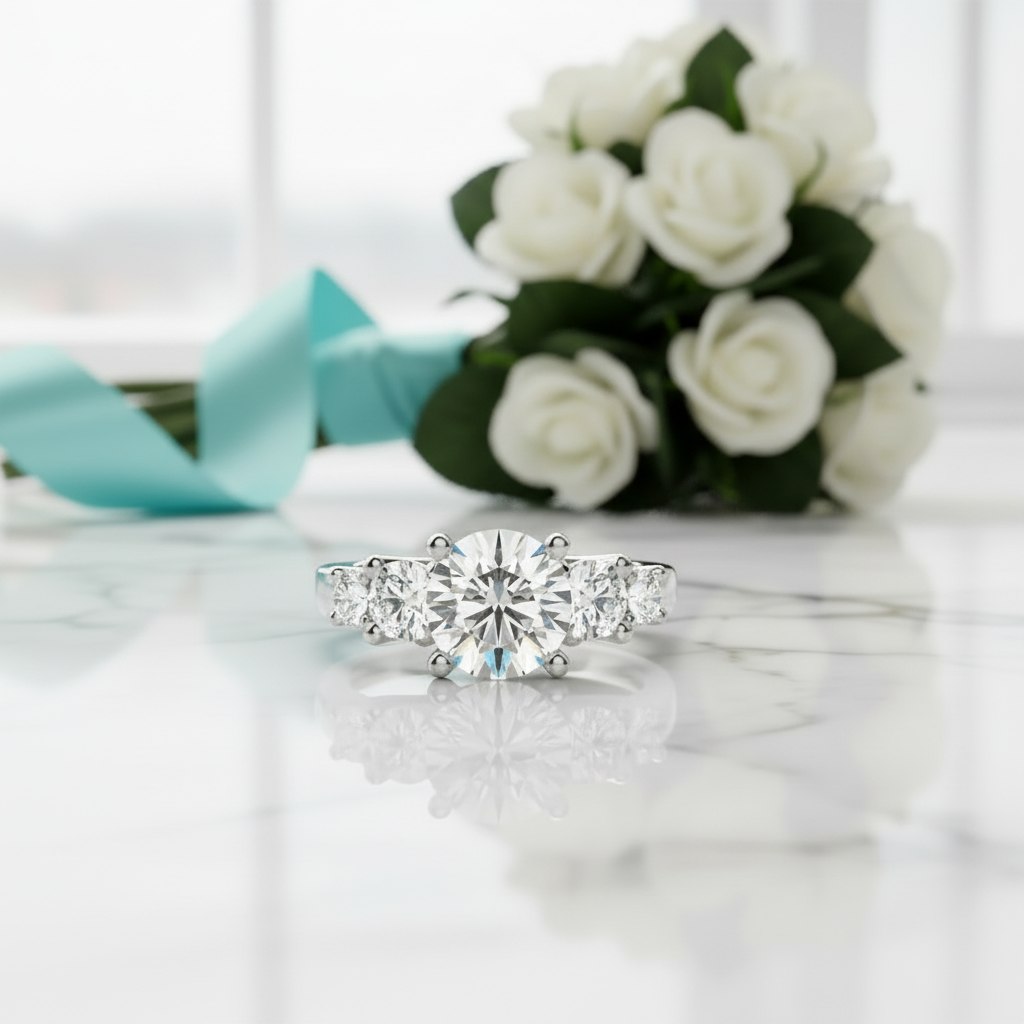 3.0 Ct Round Cut Five Diamonds Engagement Ring-Evani Jewelry
