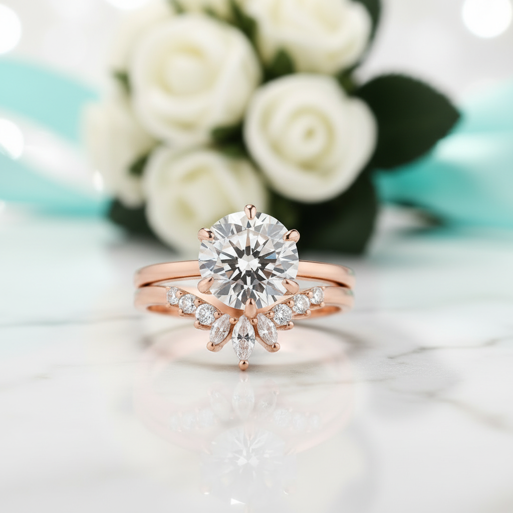 3.0 Ct Round Cut Rose Gold Wedding Ring Set-Evani Jewelry