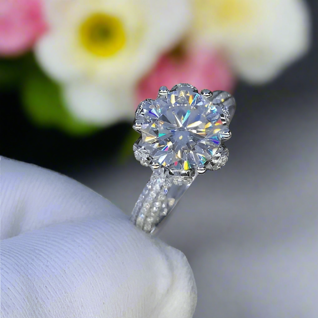 3.0 Ct Round Diamond Bouquet Engagement Ring-Evani Jewelry