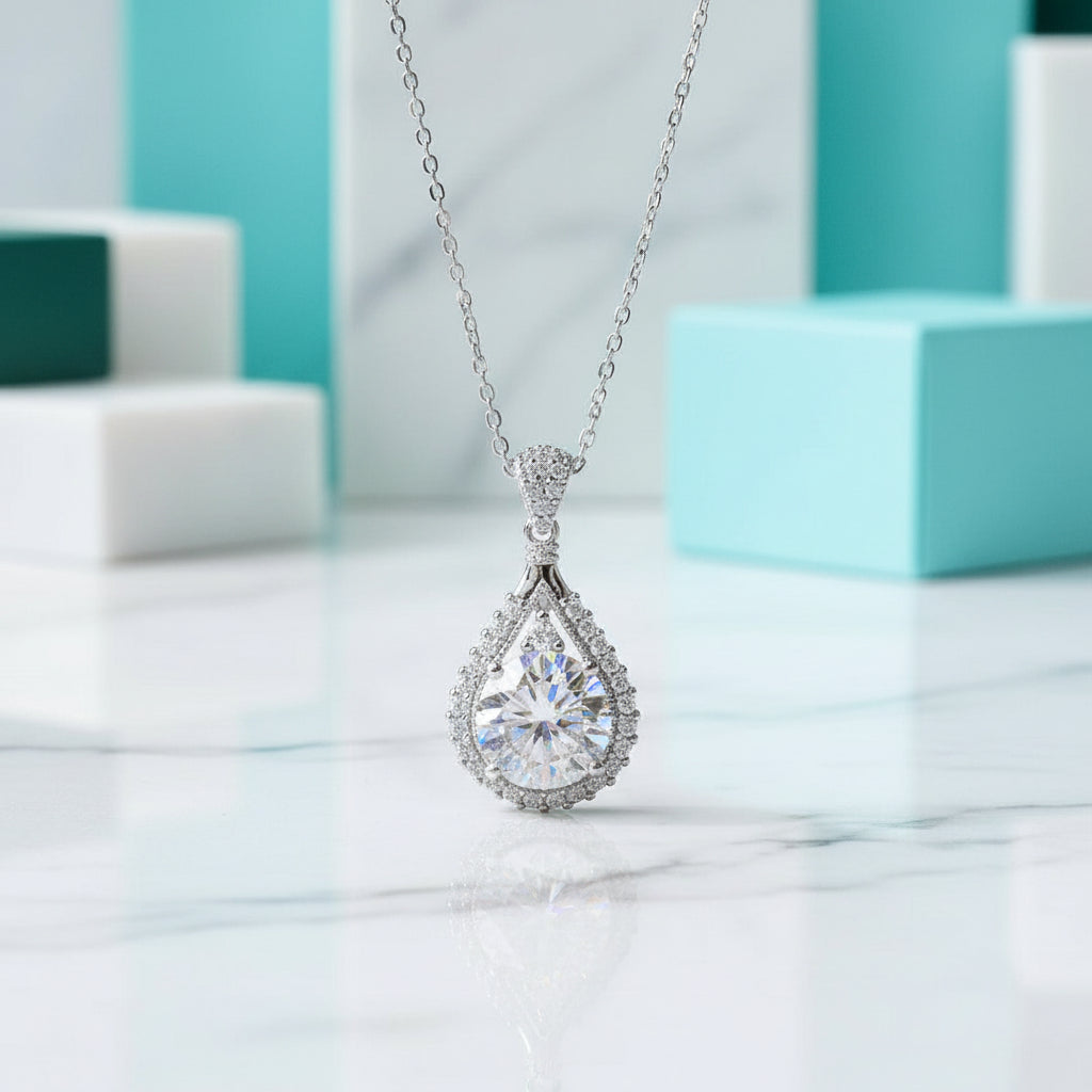 3.0 Ct Round Diamond Waterdrop Style Pendant Necklace-Evani Jewelry