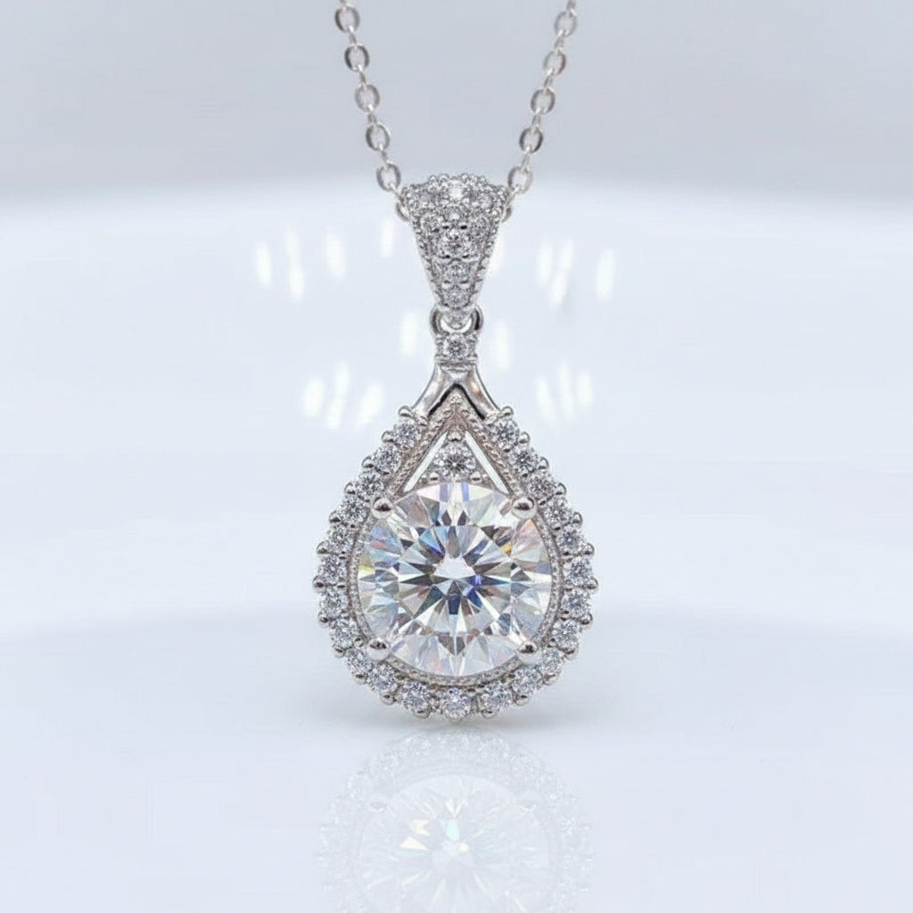 3.0 Ct Round Diamond Waterdrop Style Pendant Necklace-Evani Jewelry