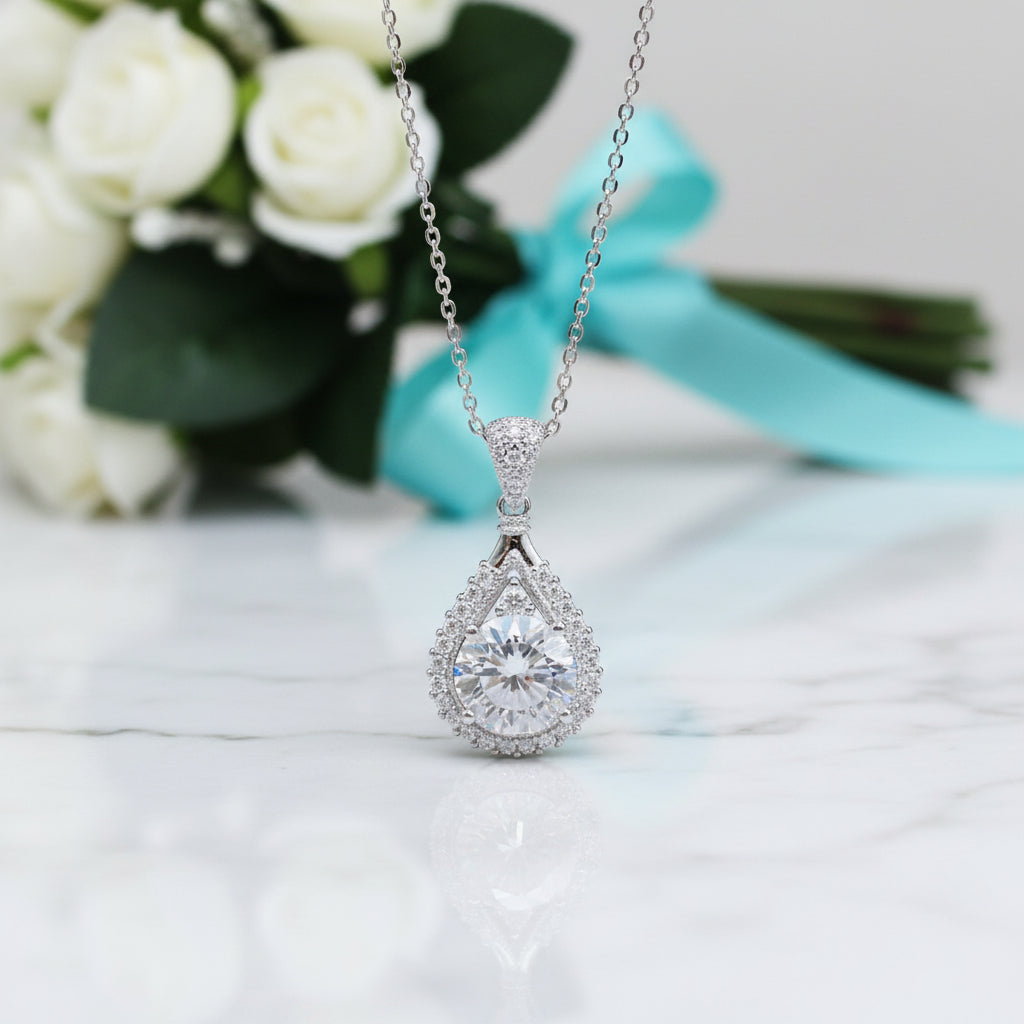 3.0 Ct Round Diamond Waterdrop Style Pendant Necklace-Evani Jewelry