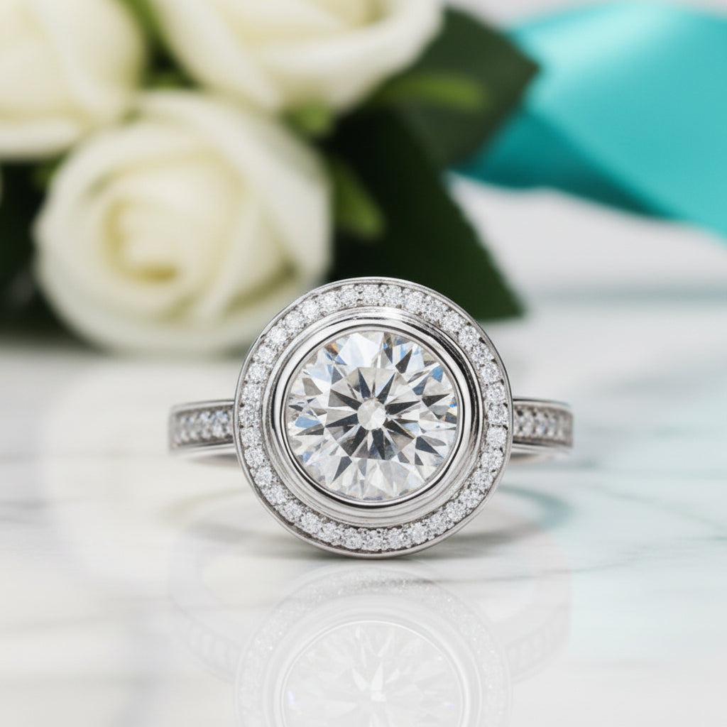 3.0 Ct Round Halo Diamond Engagement Ring-Evani Jewelry