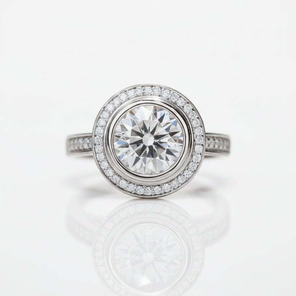 3.0 Ct Round Halo Diamond Option Engagement Ring