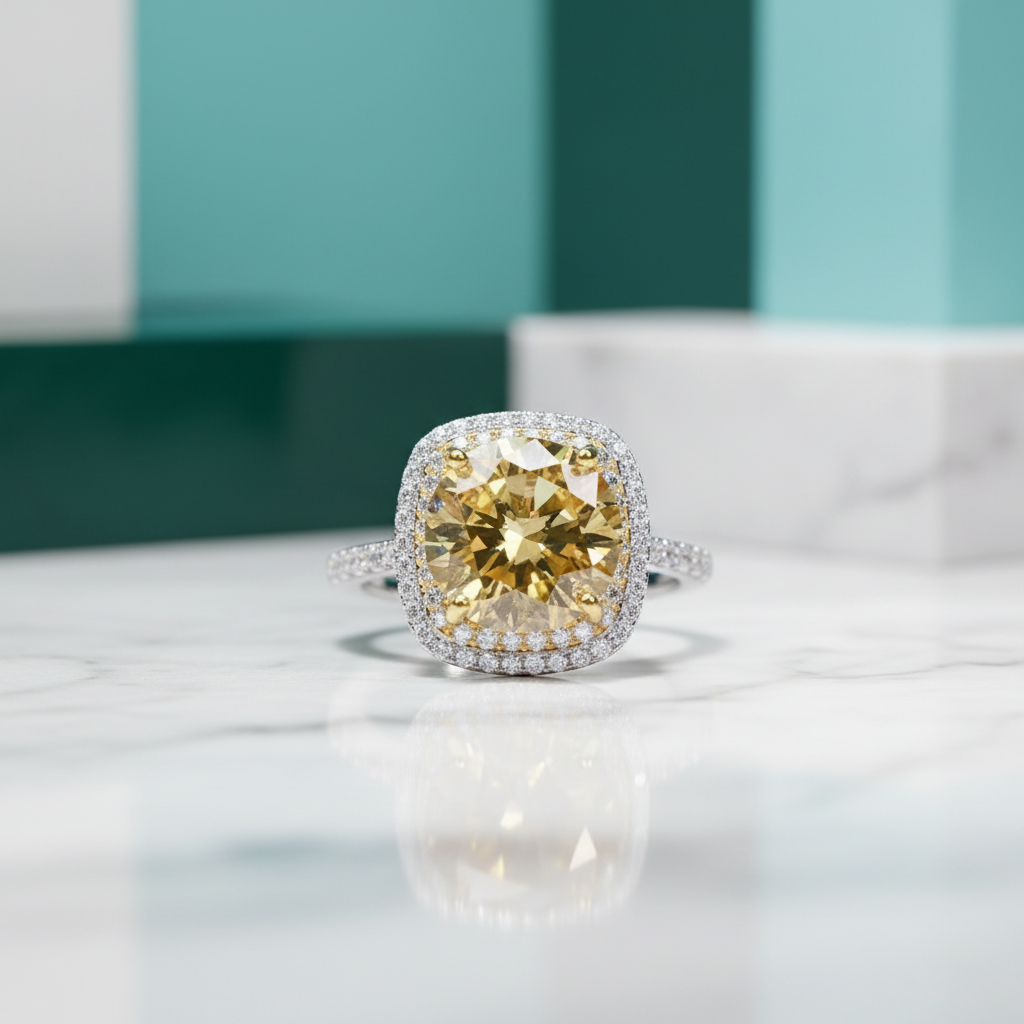 3.0 Ct Round Yellow Diamond Classic Halo Engagement Ring-Evani Jewelry