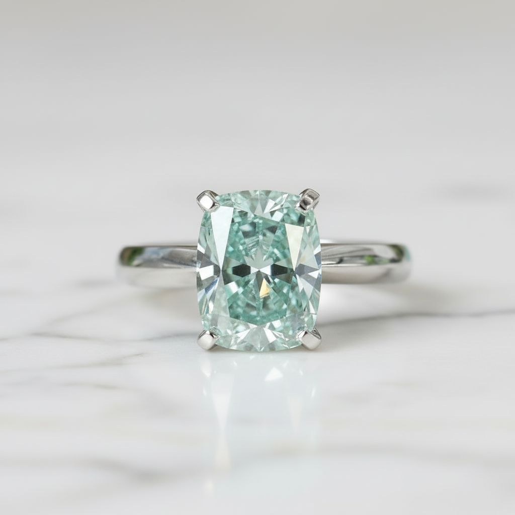 3.0 ct Blue Green Cushion Cut Diamond Option Engagement Ring - Evani Naomi Jewelry