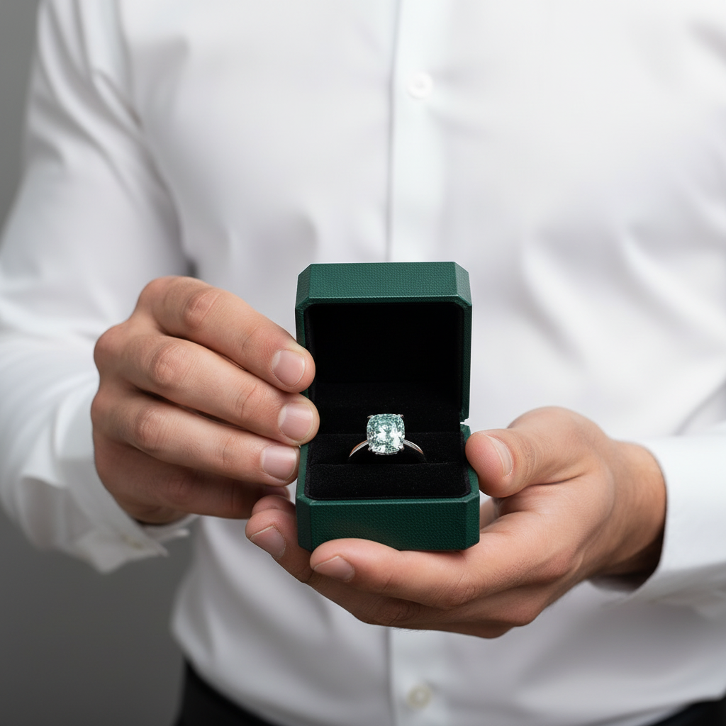 3.0 ct Blue Green Cushion Cut Diamond Option Engagement Ring - Evani Naomi Jewelry