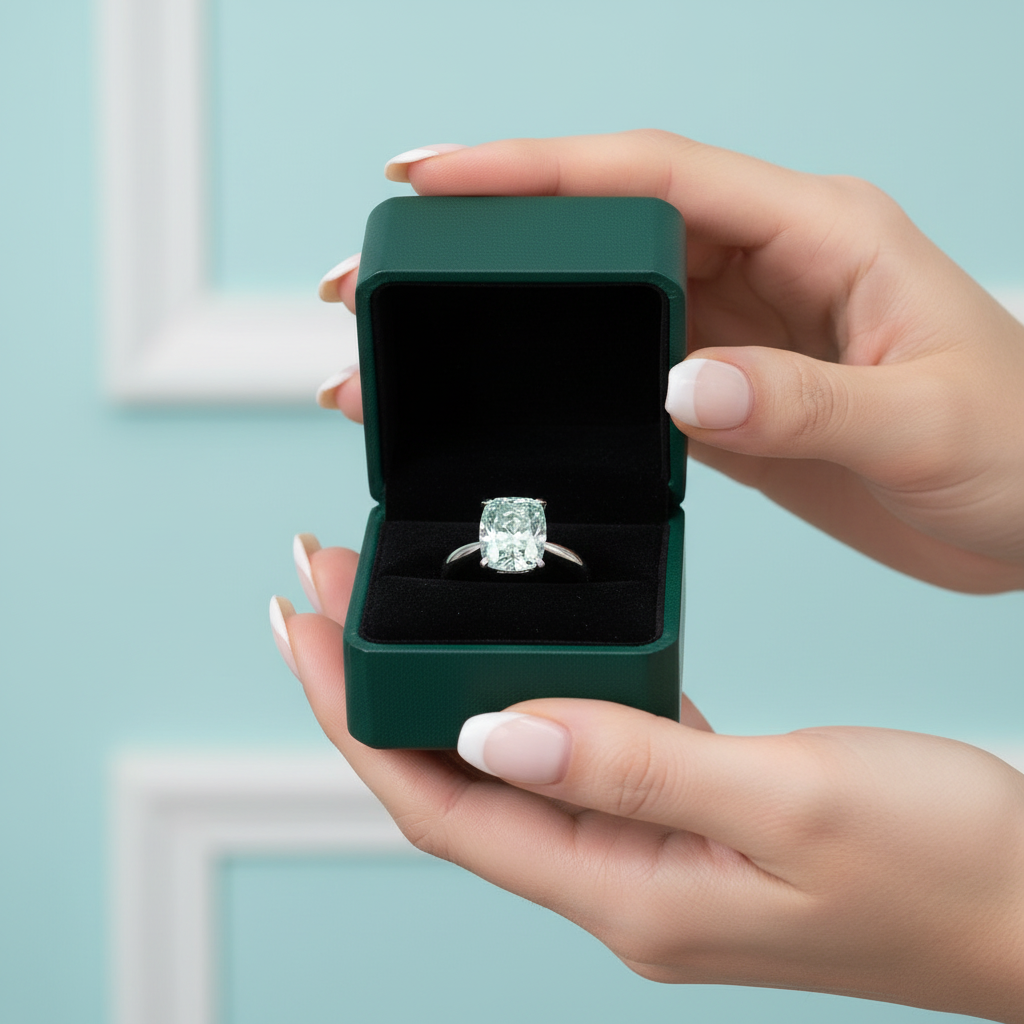 3.0 ct Blue Green Cushion Cut Diamond Option Engagement Ring - Evani Naomi Jewelry