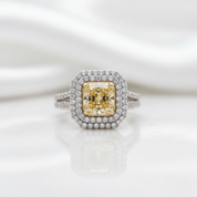 3.0 ct Fancy Yellow Radiant Cut Diamond Option Double Halo Engagement Ring - Evani Naomi Jewelry