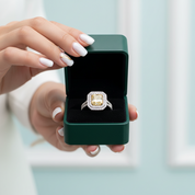 3.0 ct Fancy Yellow Radiant Cut Diamond Option Double Halo Engagement Ring - Evani Naomi Jewelry