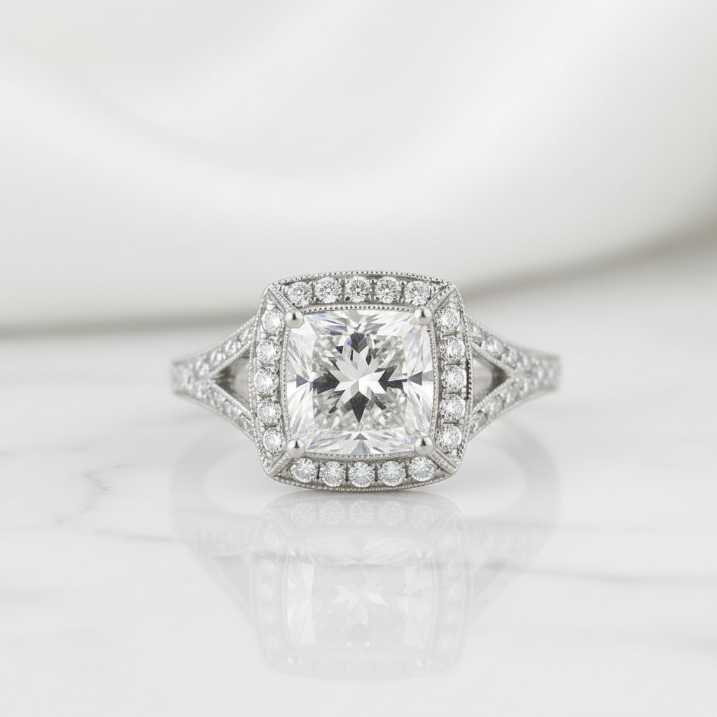 3.0 ct Princess Cut Diamond Option 14K White Gold Engagement Ring - Evani Naomi Jewelry