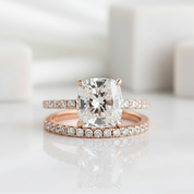 3.0ct Cushion Cut Rose Gold Diamond Wedding Ring Set-Evani Jewelry