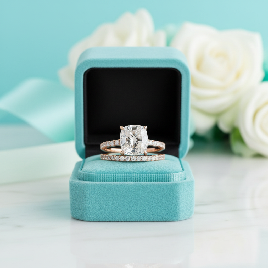 3.0ct Cushion Cut Rose Gold Diamond Wedding Ring Set-Evani Jewelry