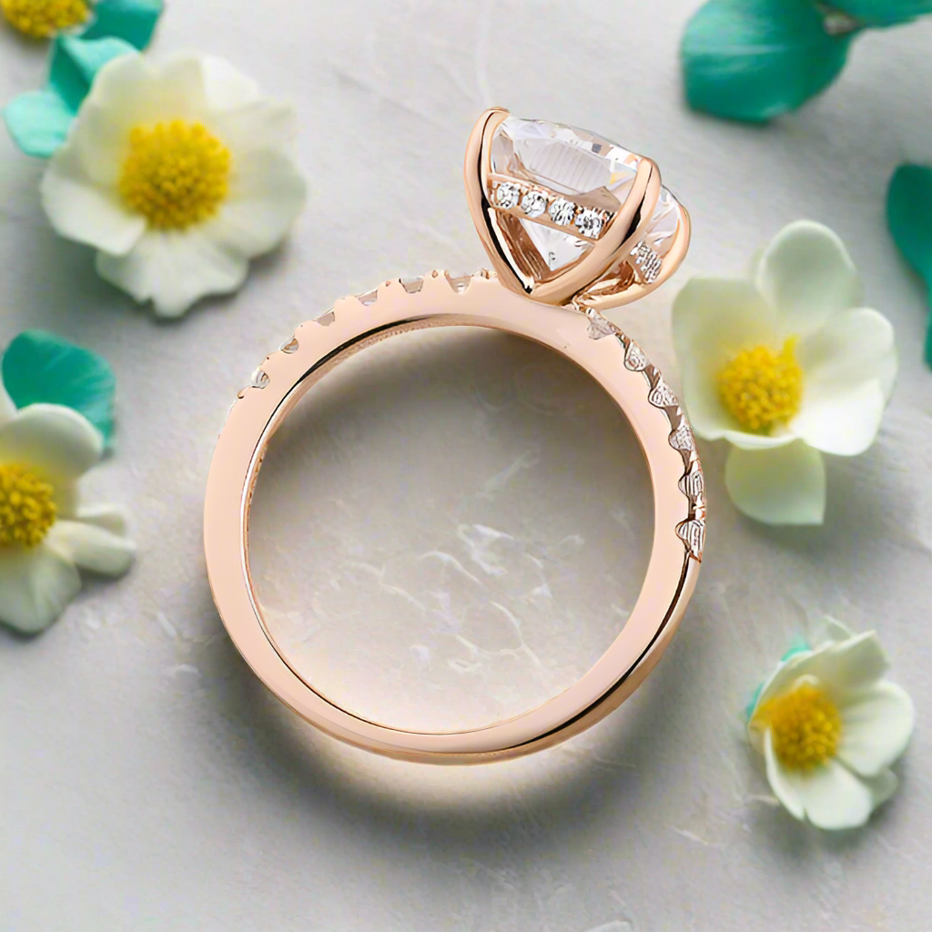 3.0ct Cushion Cut Rose Gold Diamond Wedding Ring Set-Evani Naomi Jewelry