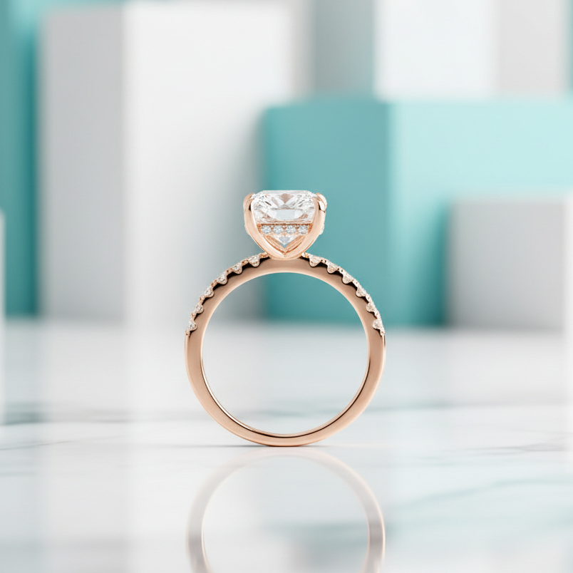 3.0ct Cushion Cut Rose Gold Diamond Wedding Ring Set-Evani Jewelry