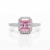 3.0ct Pink Emerald Cut Halo Diamond OptionTourmaline Engagement Ring - Evani Naomi Jewelry