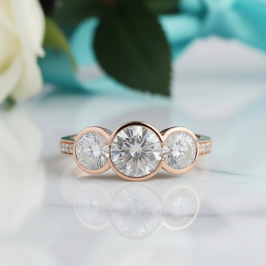 3.1 Cttw Round Three Stone Diamond Engagement Ring-Evani Jewelry