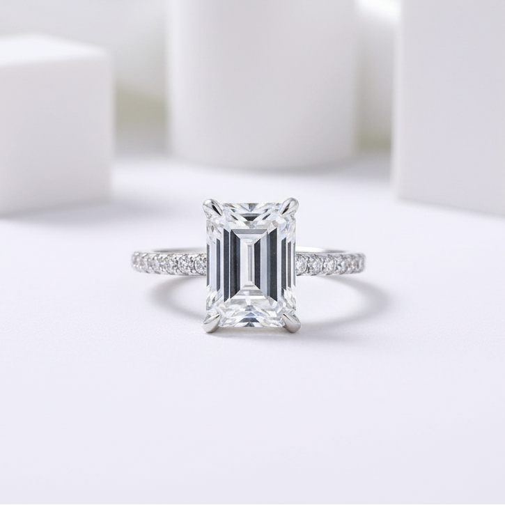 3.3 ct White Gold Emerald Cut Diamond Engagement Ring-Evani Jewelry