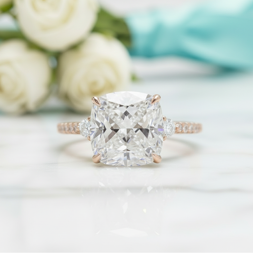 3.5 Carat Cushion Cut Diamond Birthstone Engagement Ring-Evani Jewelry