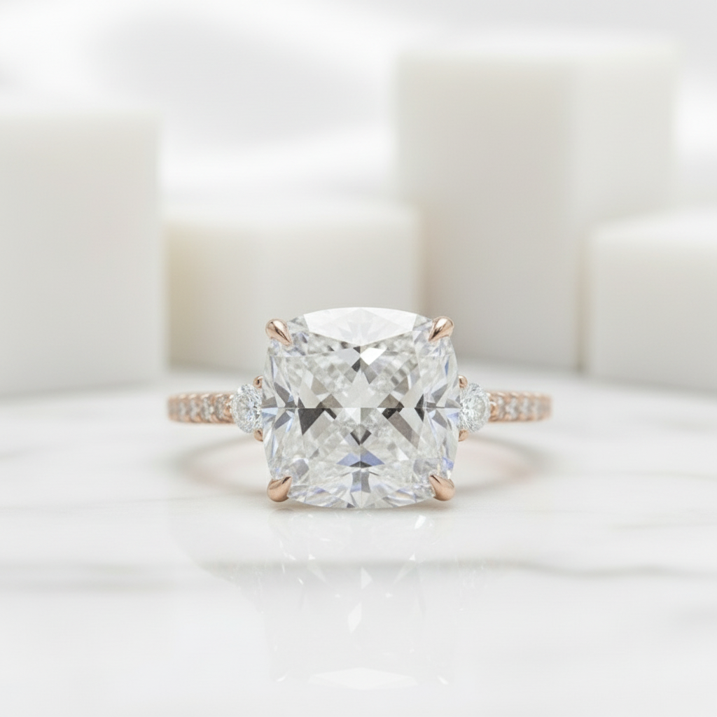 3.5 Carat Cushion Cut Diamond Birthstone Engagement Ring-Evani Jewelry