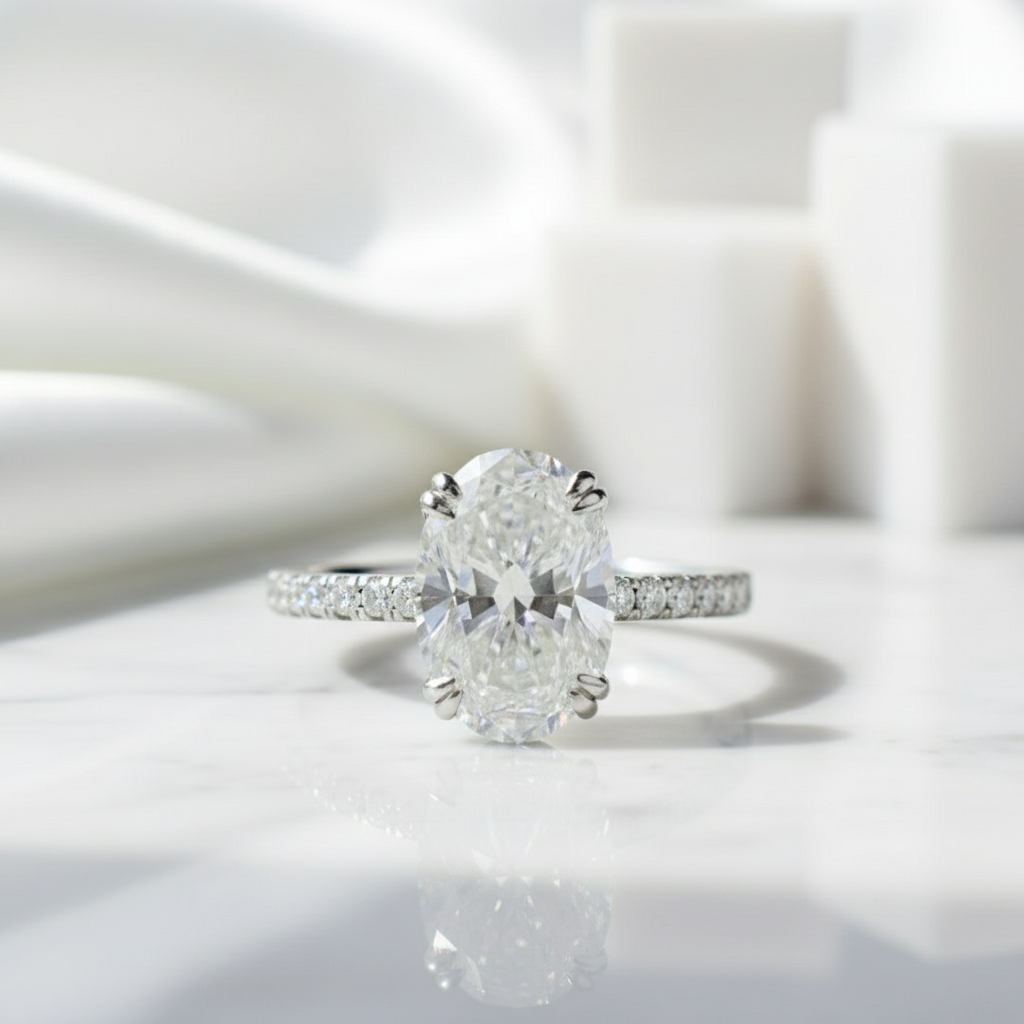 3.5 Ct Oval Cut Diamond Birthstone Engagement Ring-Evani Jewelry