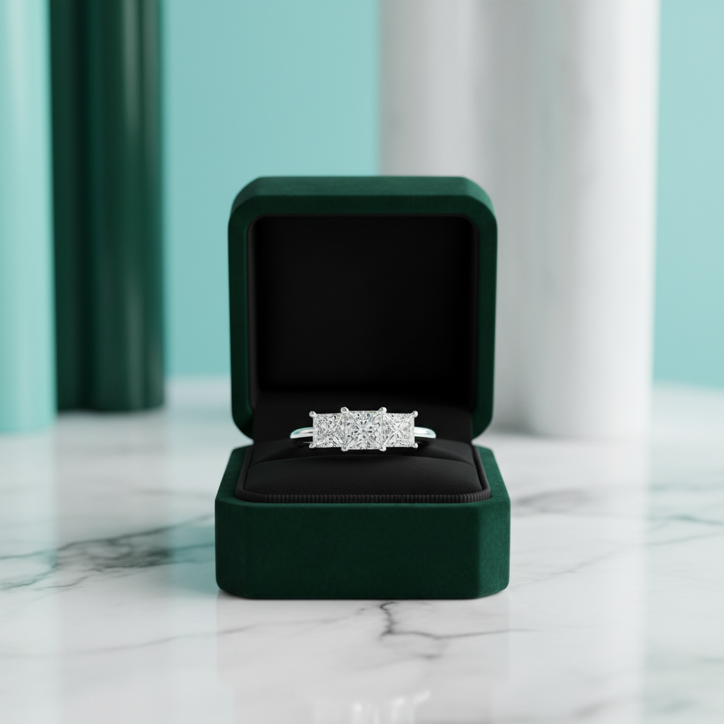 3.5 Ct Princess Cut Three Stone Diamond Option Engagement Ring - Evani Naomi Jewelry