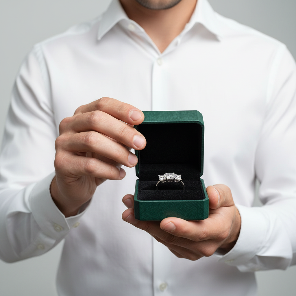 3.5 Ct Princess Cut Three Stone Diamond Option Engagement Ring - Evani Naomi Jewelry