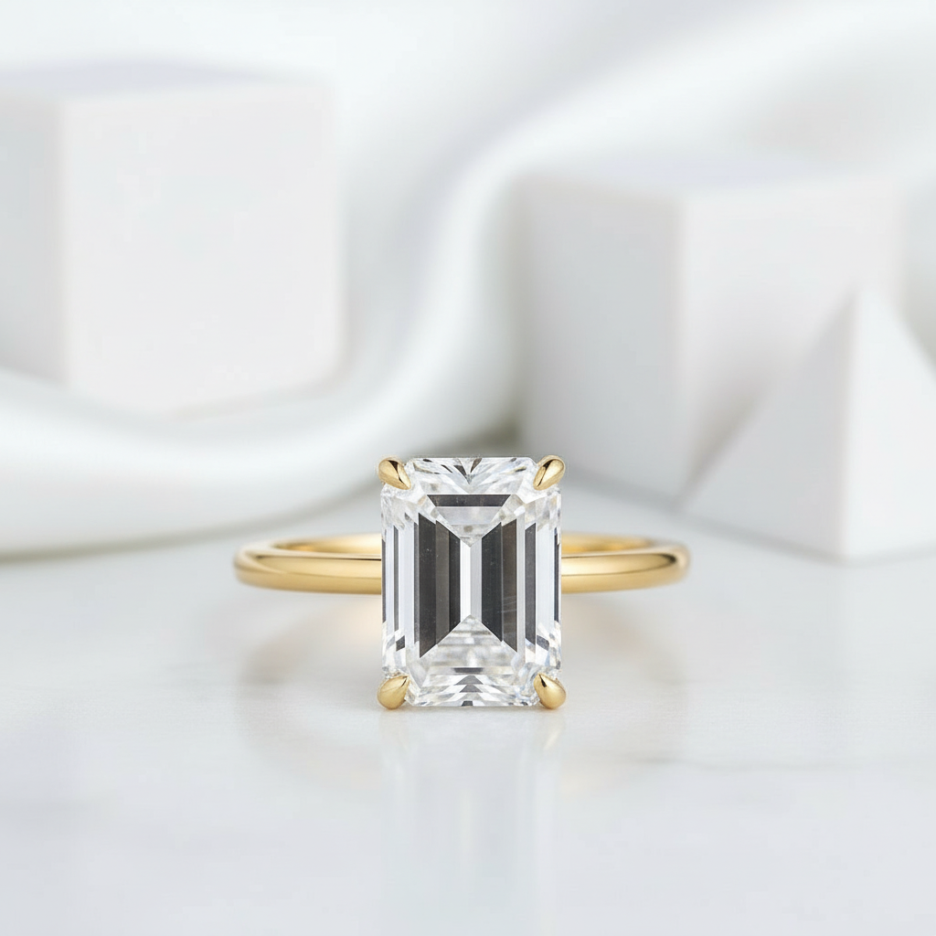 3.5 Ct Yellow Gold Emerald Cut Solitaire Diamond Engagement Ring-Evani Jewelry