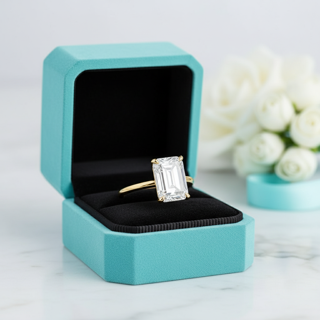 3.5 Ct Yellow Gold Emerald Cut Solitaire Diamond Engagement Ring-Evani Jewelry
