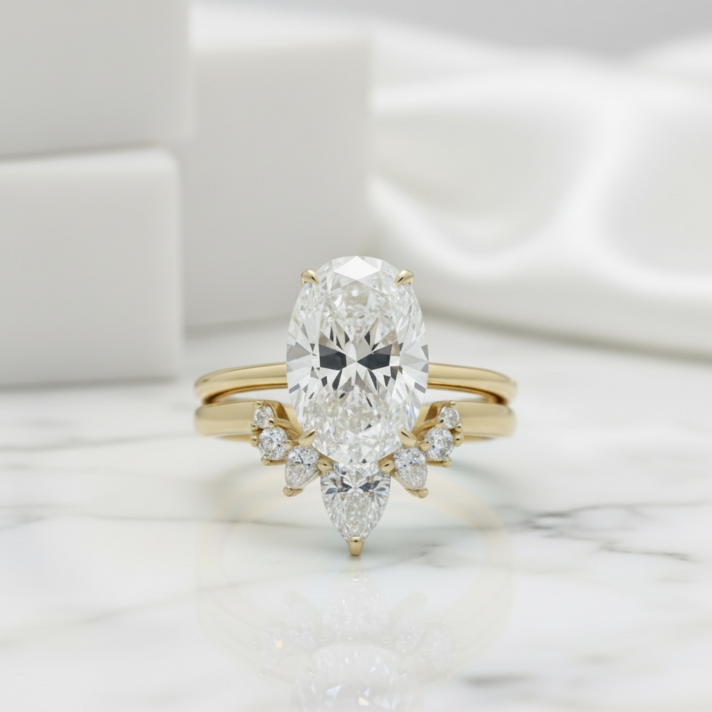 3.5 ct Oval Cut Solitaire Yellow Gold Diamond Birthstone Wedding Set-Evani Jewelry