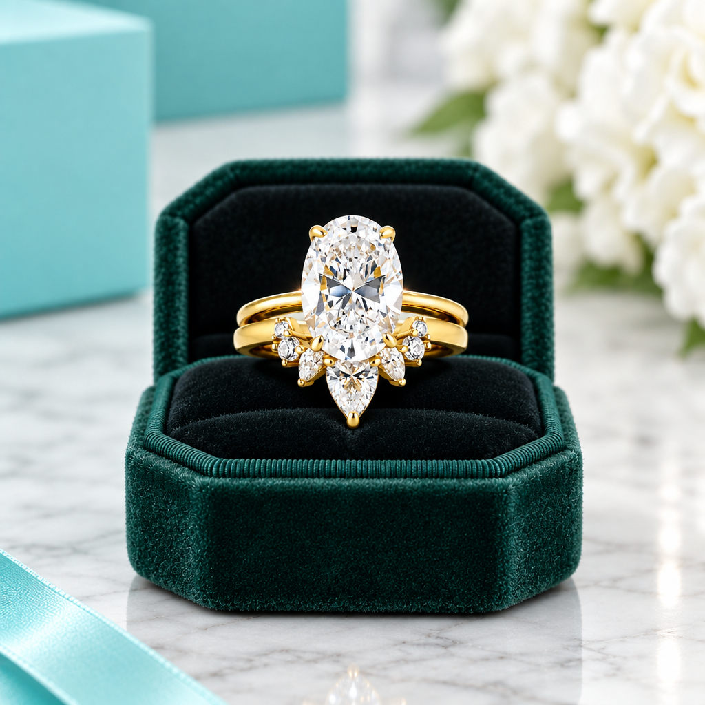 3.5 ct Oval Cut Solitaire Yellow Gold Diamond Option Wedding Set - Evani Naomi Jewelry