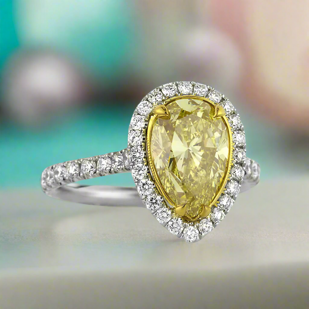 3.50 Ct Fancy Yellow Pear Cut Diamond Engagement Ring-Evani Naomi Jewelry