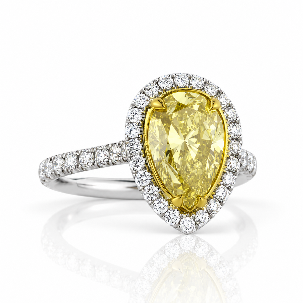 3.50 Ct Fancy Citrine Pear Cut Diamond Engagement Ring-Evani Jewelry