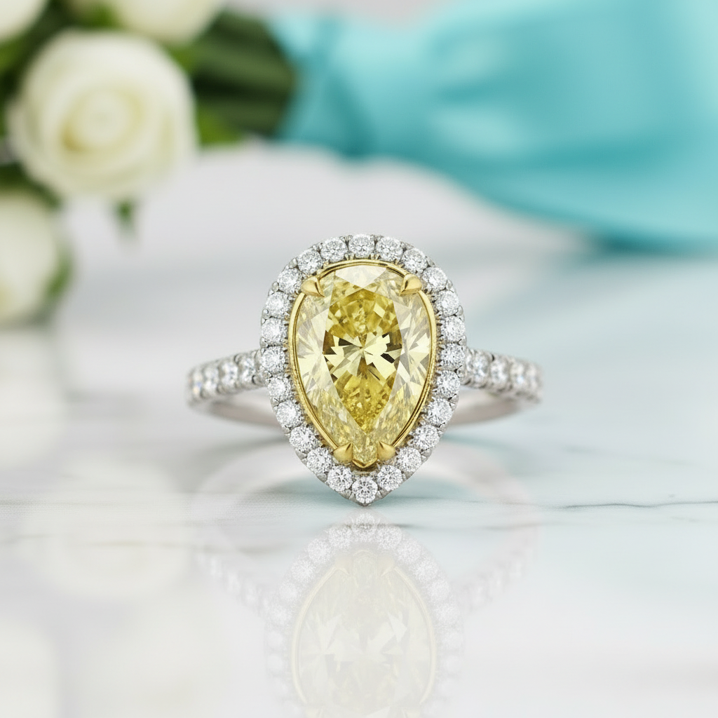 3.50 Ct Fancy Topaz Pear Cut Engagement Ring - Evani Naomi Jewelry