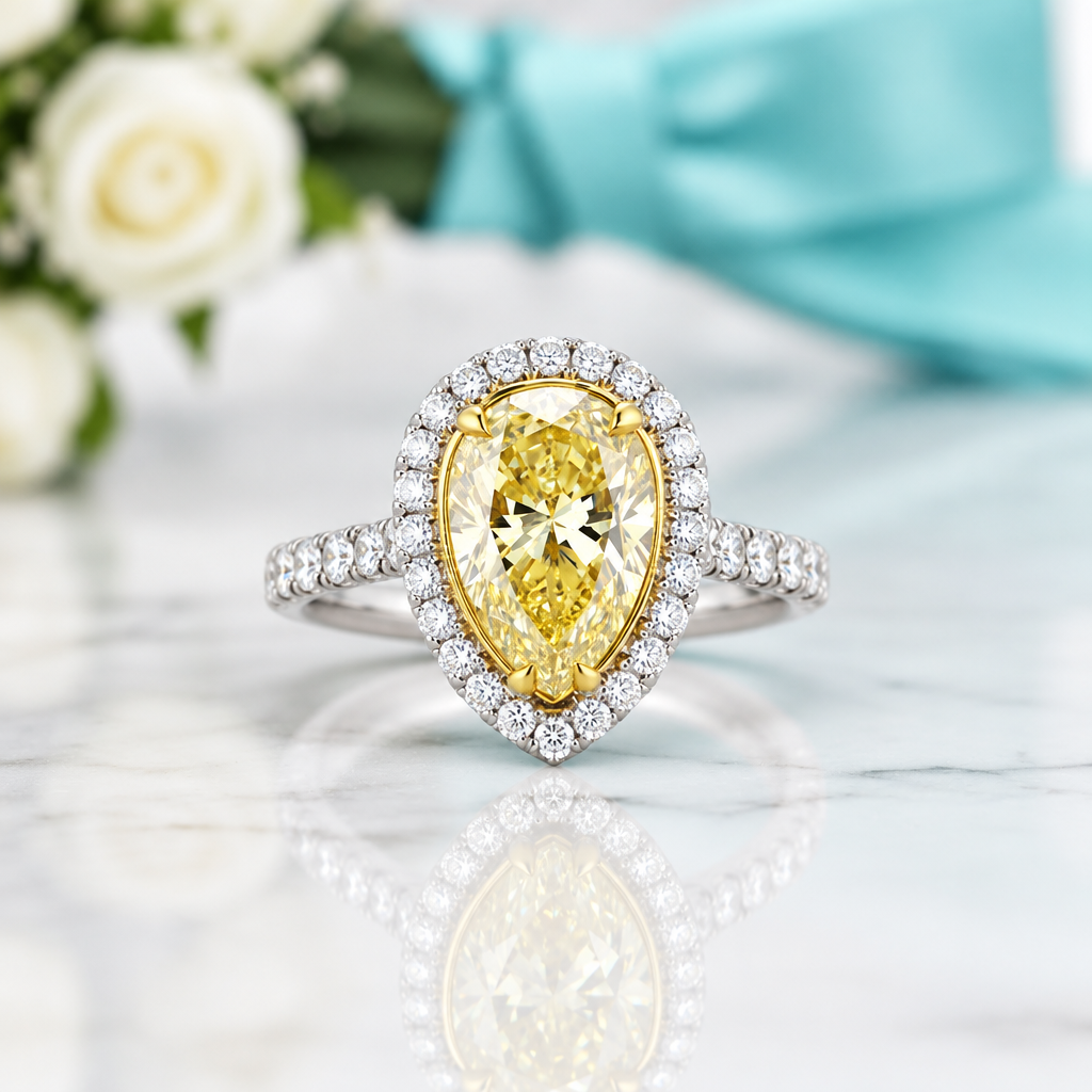 3.50 Ct Fancy Topaz Pear Cut Engagement Ring - Evani Naomi Jewelry