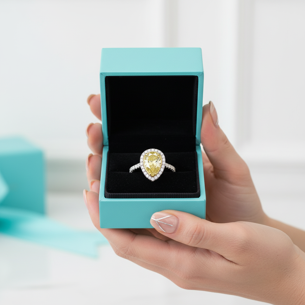 3.50 Ct Fancy Topaz Pear Cut Engagement Ring