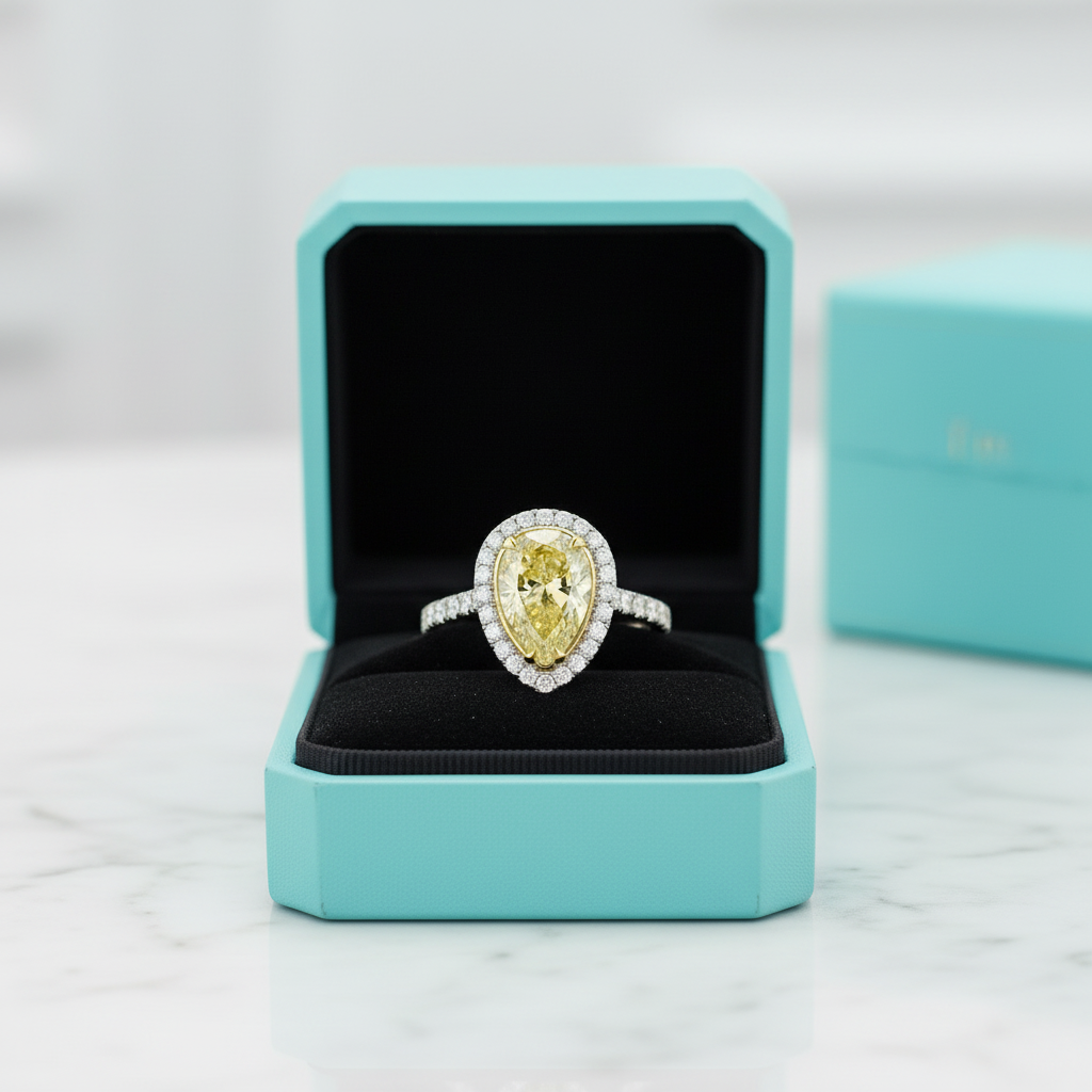 3.50 Ct Fancy Topaz Pear Cut Engagement Ring