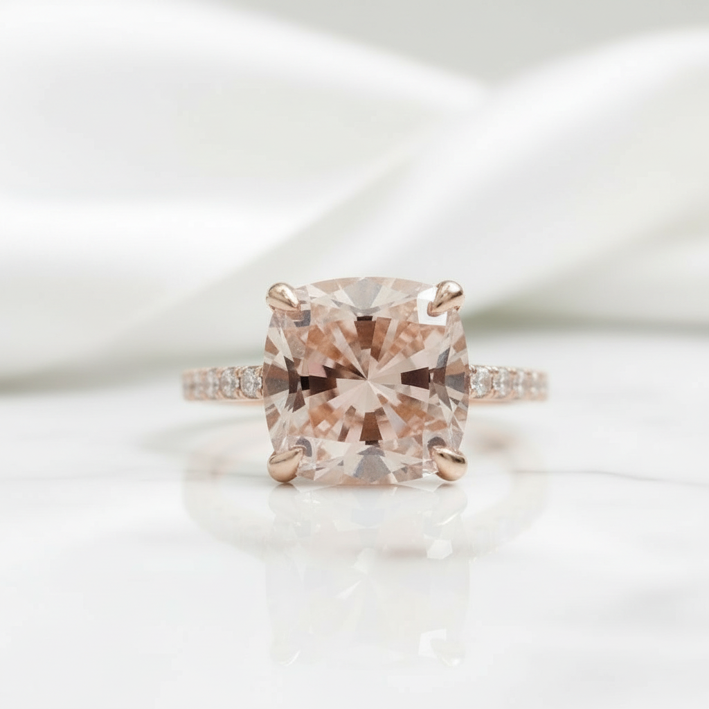 3.50 Ct Rose Gold Cushion Cut Tourmaline Engagement Ring
