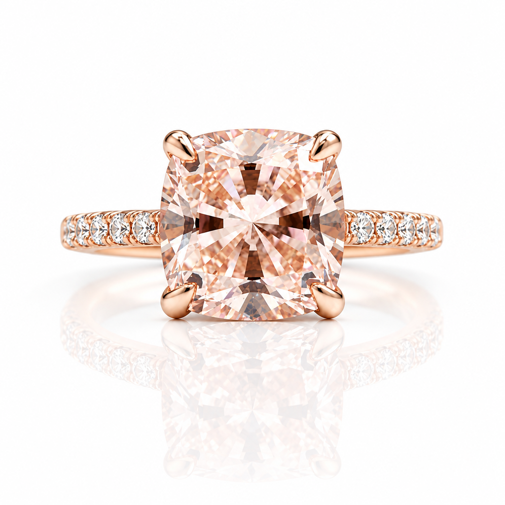 3.50 Ct Rose Gold Cushion Cut Tourmaline Engagement Ring - Evani Naomi Jewelry