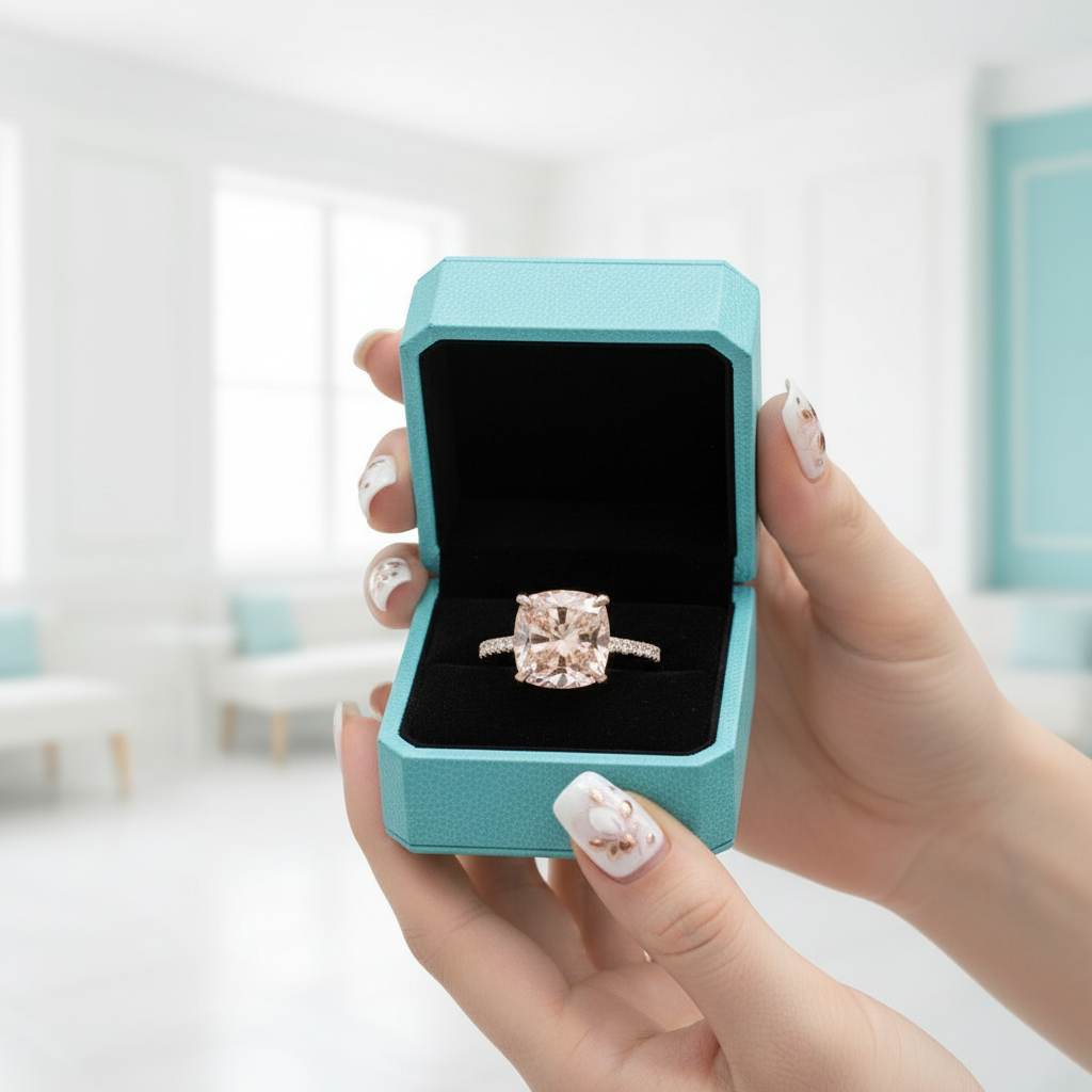 3.50 Ct Rose Gold Cushion Cut Tourmaline Engagement Ring