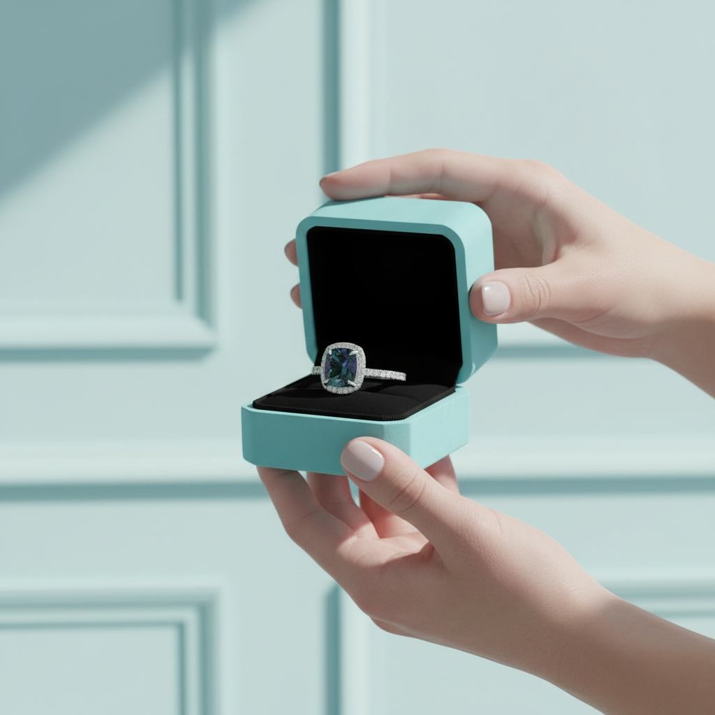 3.50 ct Cushion Cut Alexandrite Halo Engagement Ring-Evani Jewelry