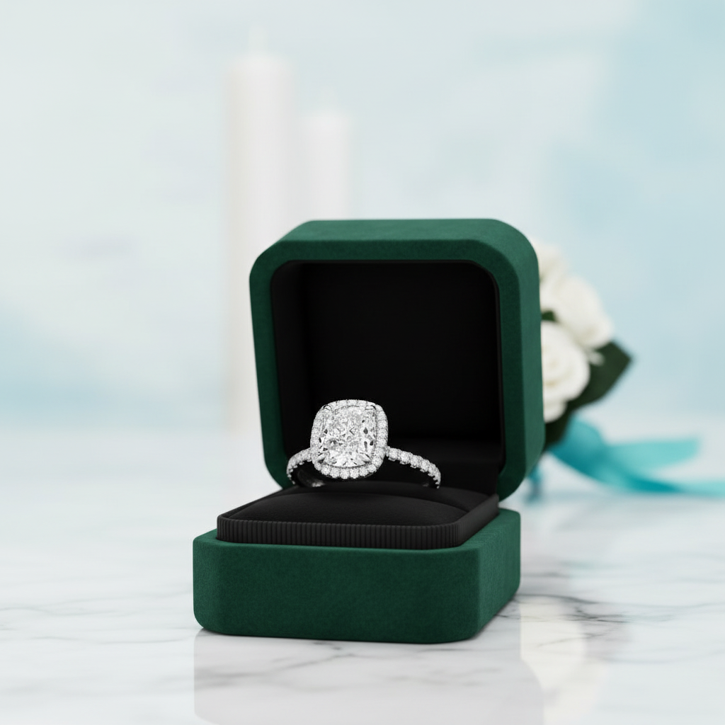 3.50 ct Cushion Cut Diamond Option Halo Engagement Ring - Evani Naomi Jewelry