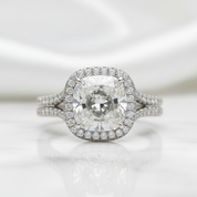 3.50 ct Cushion Cut Halo Diamond Option Double Band Engagement Ring - Evani Naomi Jewelry